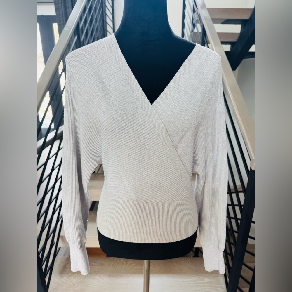 New Chic and Shiny Silver  V-Neck Sweater size S